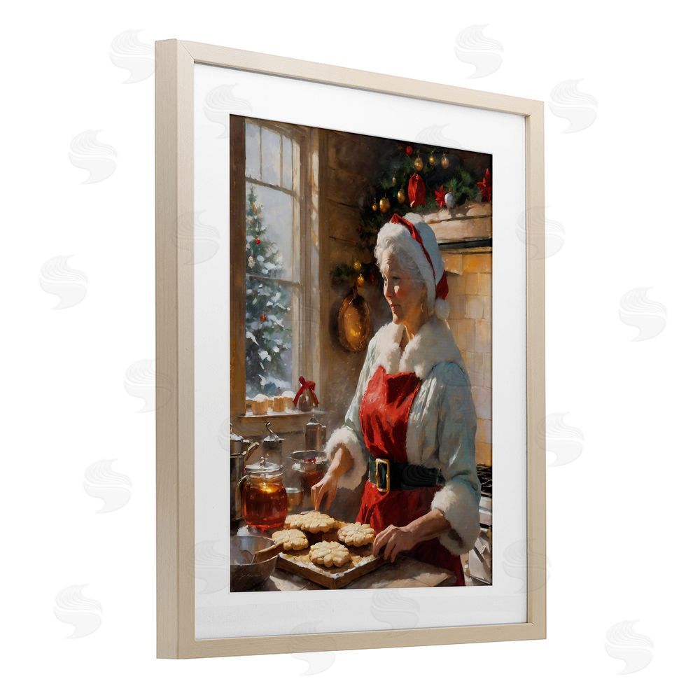 Jo Moulton Mrs. Claus Baking Cookies Birch Framed Print Under Glass with White Mat Wall Art