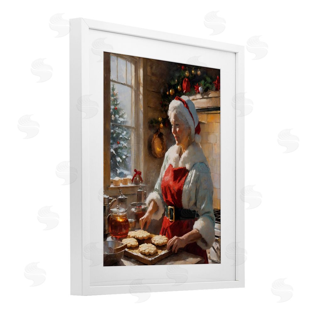 Jo Moulton Mrs. Claus Baking Cookies White Framed Print Under Glass with Mat Wall Art