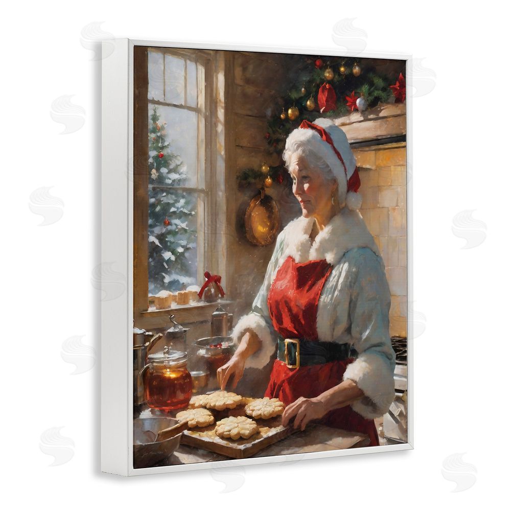 Jo Moulton Mrs. Claus Baking Cookies White Framed Giclee Wall Art Print