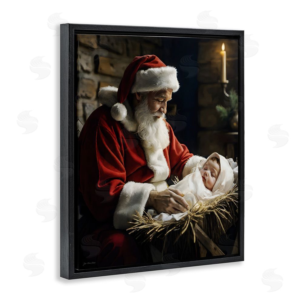 Jo Moulton Santa Claus & Baby Jesus Black Floating Frame Canvas Wall Art Print