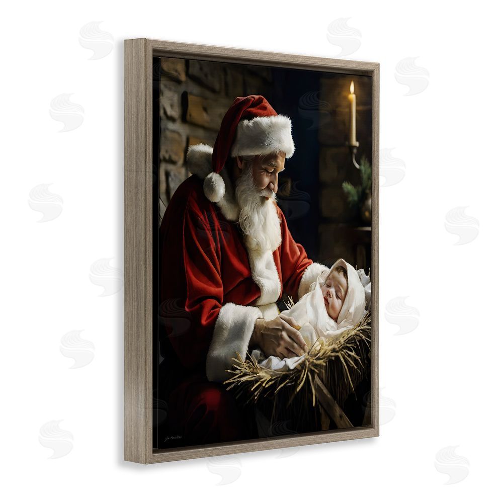 Jo Moulton Santa Claus & Baby Jesus Brown Floating Frame Canvas Wall Art Print