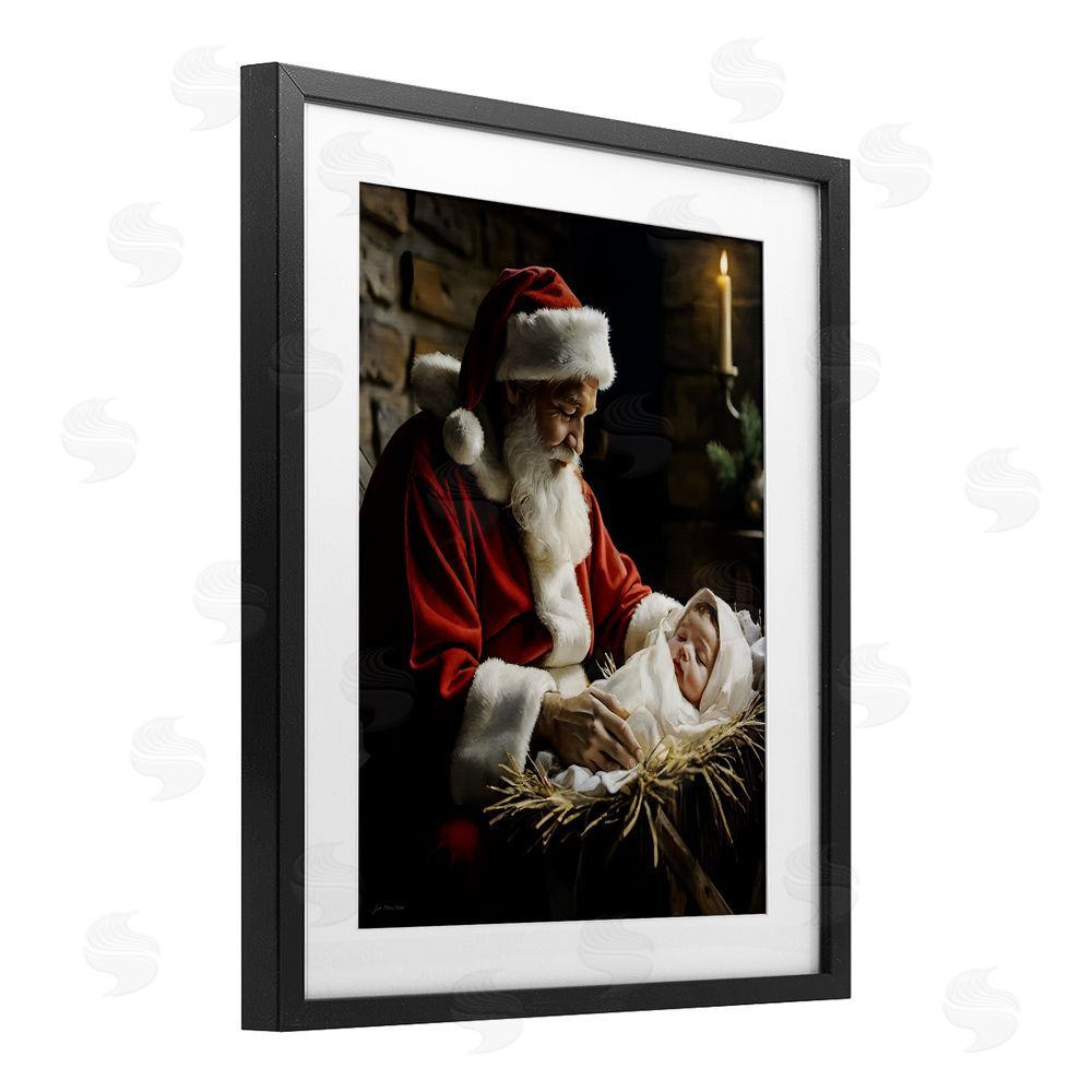 Jo Moulton Santa Claus & Baby Jesus Black Framed Print Under Glass with White Mat Wall Art