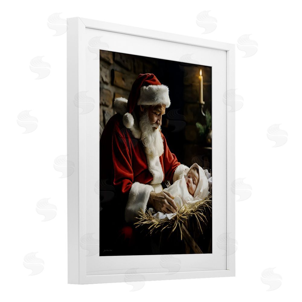 Jo Moulton Santa Claus & Baby Jesus White Framed Print Under Glass with Mat Wall Art