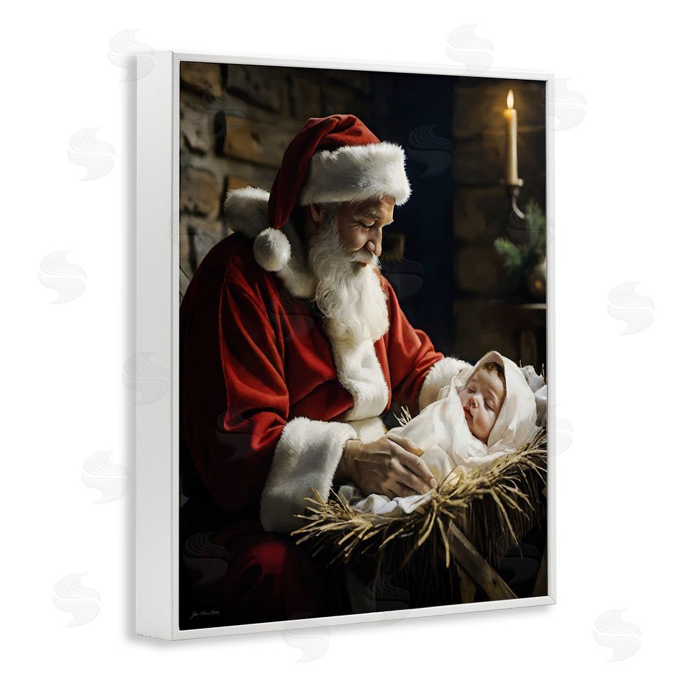 Jo Moulton Santa Claus & Baby Jesus White Framed Giclee Wall Art Print