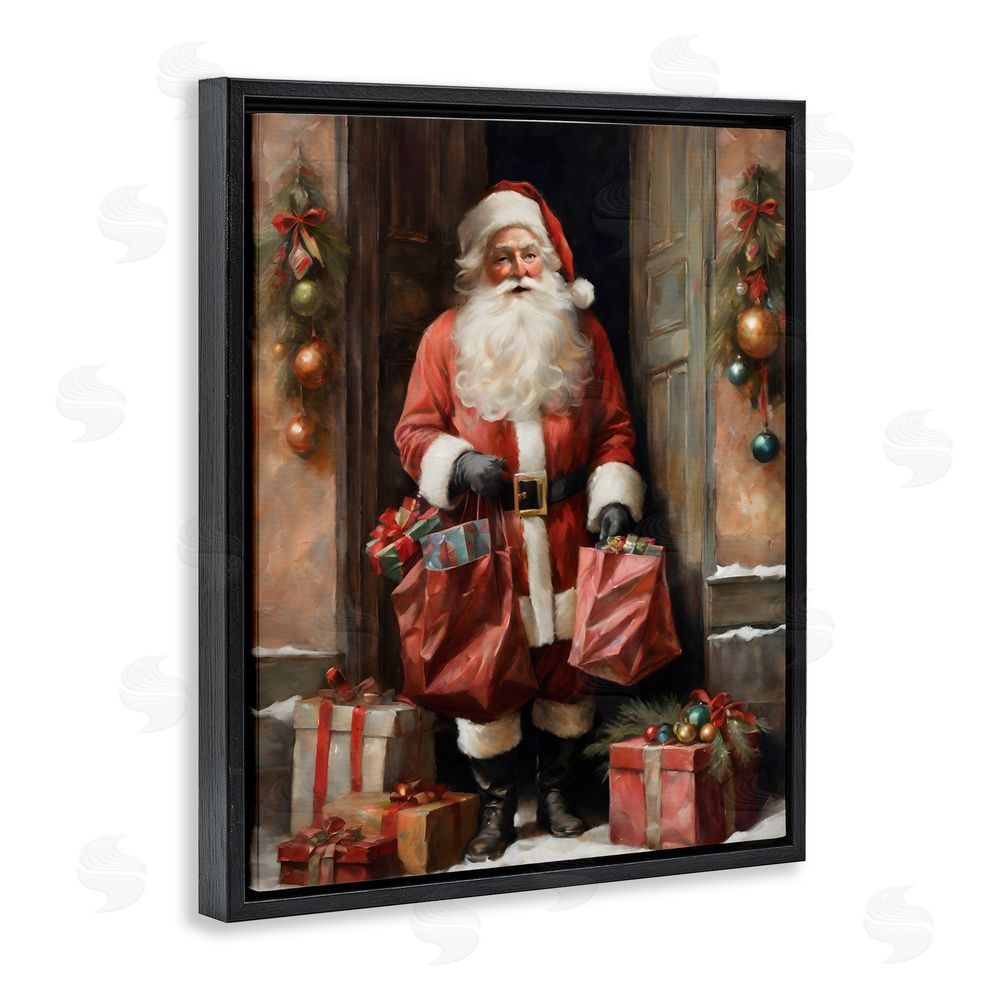 Jo Moulton Santa Claus on Doorstep Black Floating Frame Canvas Wall Art Print