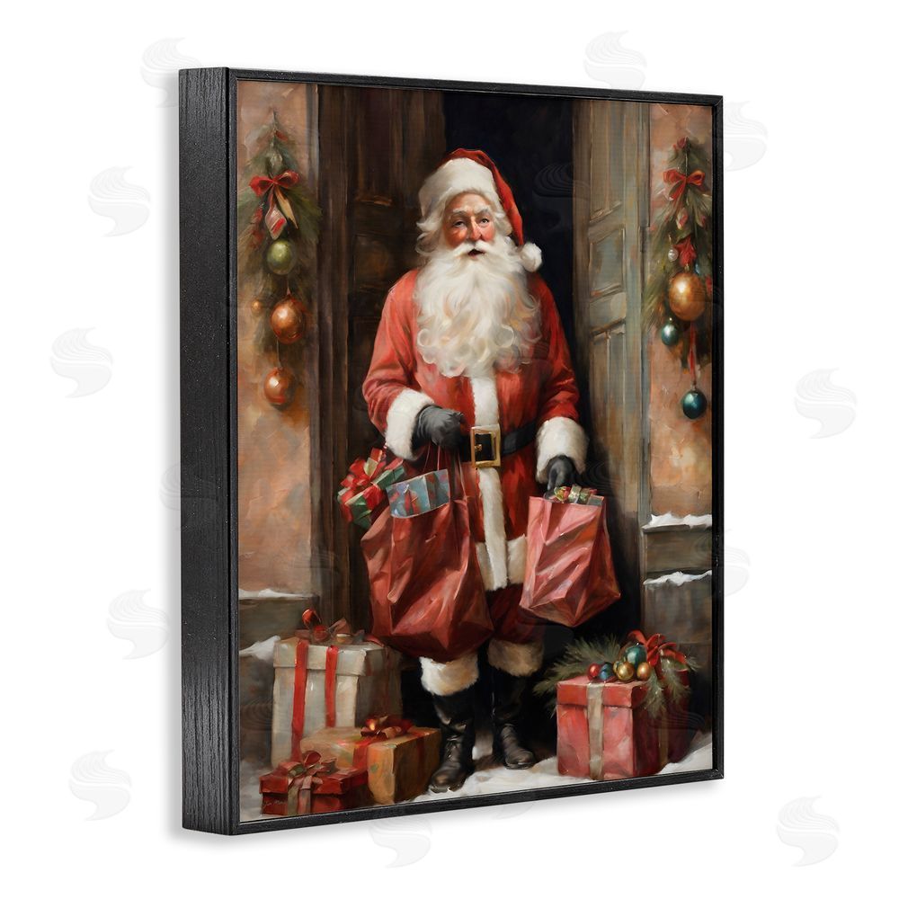 Jo Moulton Santa Claus on Doorstep Black Framed Giclee Wall Art Print