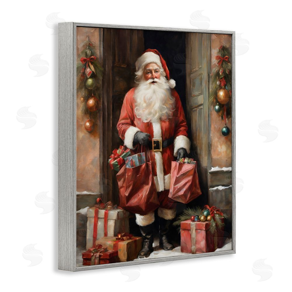 Jo Moulton Santa Claus on Doorstep Gray Framed Giclee Wall Art Print