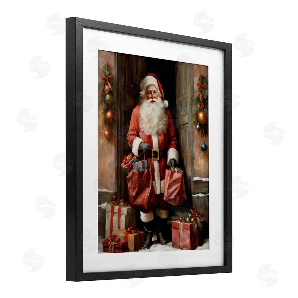 Jo Moulton Santa Claus on Doorstep Black Framed Print Under Glass with White Mat Wall Art