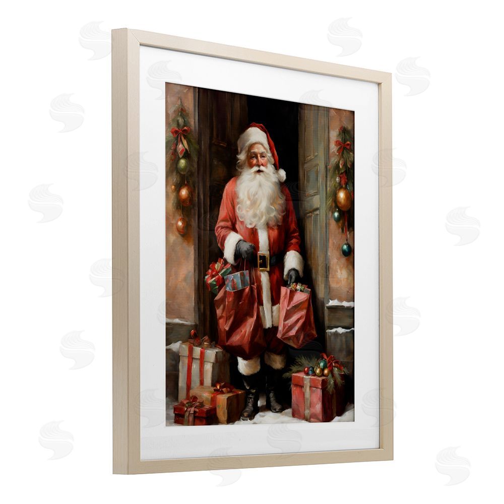 Jo Moulton Santa Claus on Doorstep Birch Framed Print Under Glass with White Mat Wall Art