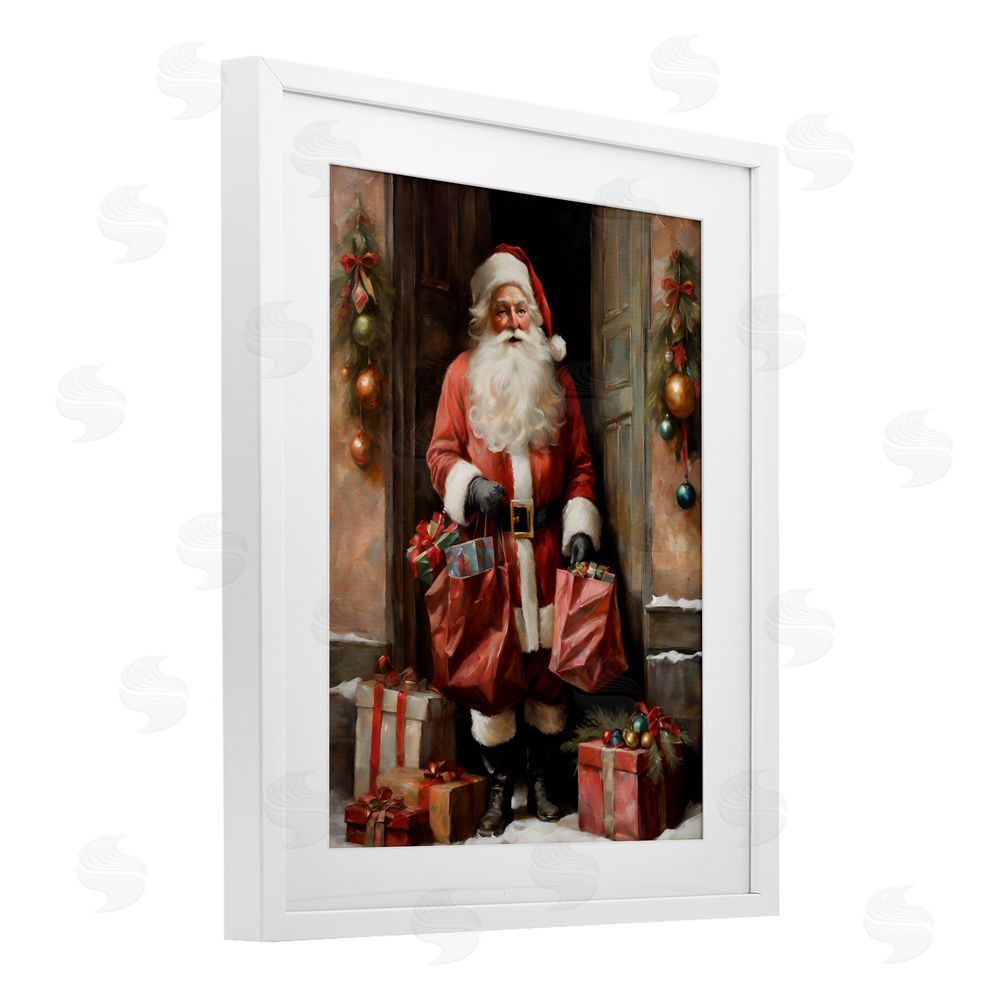 Jo Moulton Santa Claus on Doorstep White Framed Print Under Glass with Mat Wall Art