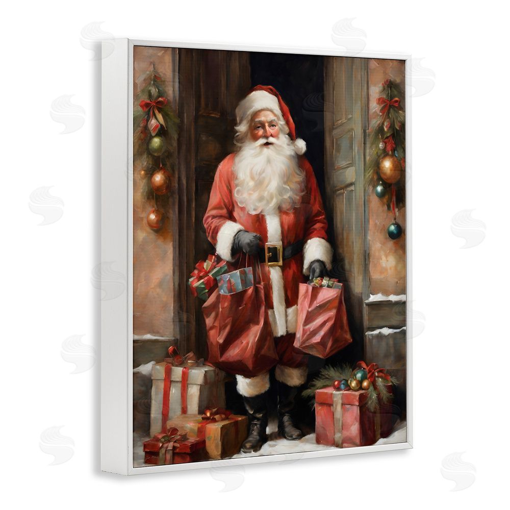 Jo Moulton Santa Claus on Doorstep White Framed Giclee Wall Art Print