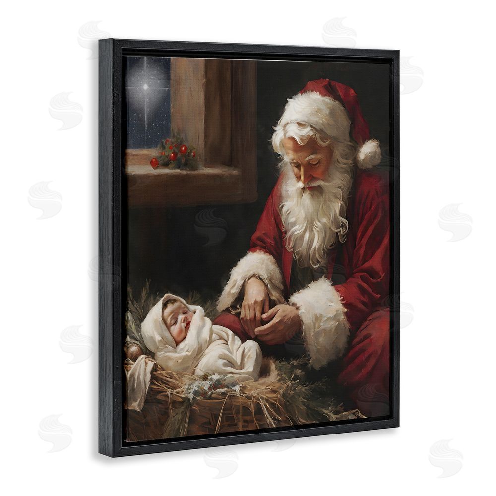 Jo Moulton Santa Believes with Baby Jesus Black Floating Frame Canvas Wall Art Print