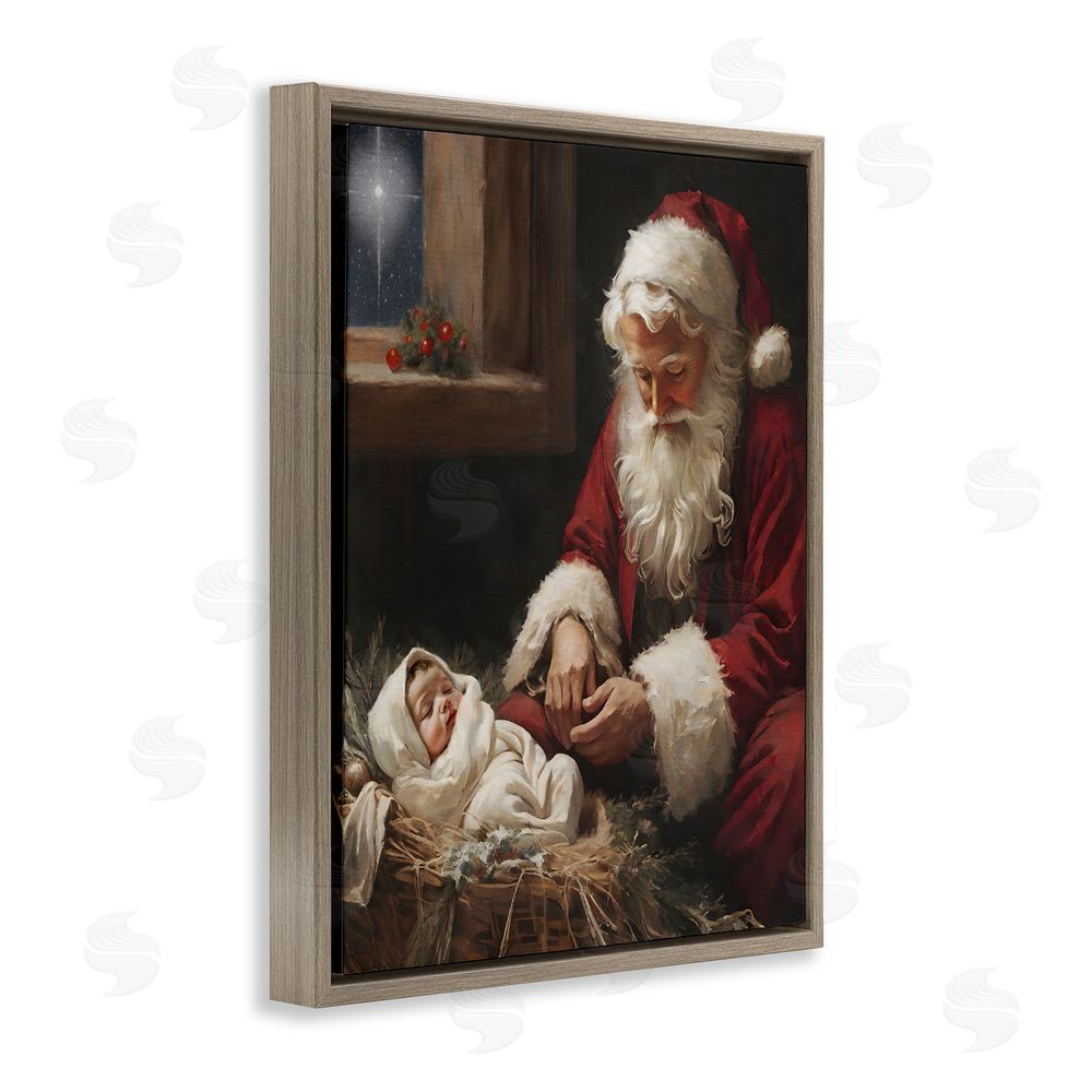 Jo Moulton Santa Believes with Baby Jesus Brown Floating Frame Canvas Wall Art Print