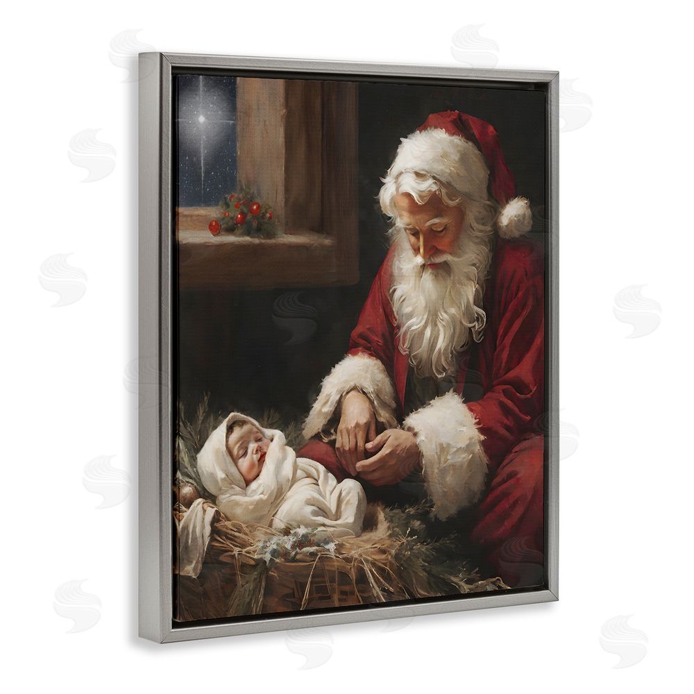 Jo Moulton Santa Believes with Baby Jesus Gray Floating Frame Canvas Wall Art Print