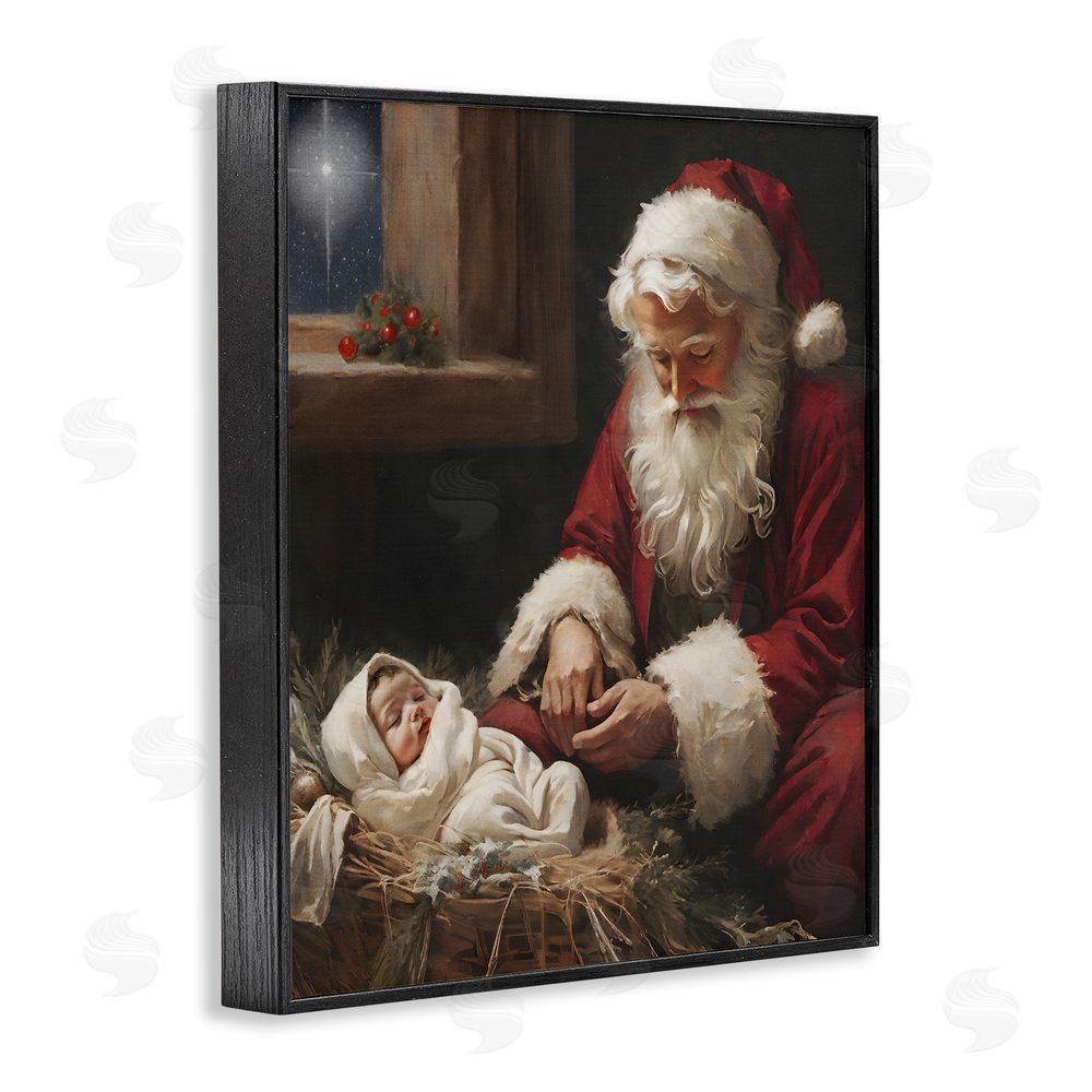 Jo Moulton Santa Believes with Baby Jesus Black Framed Giclee Wall Art Print