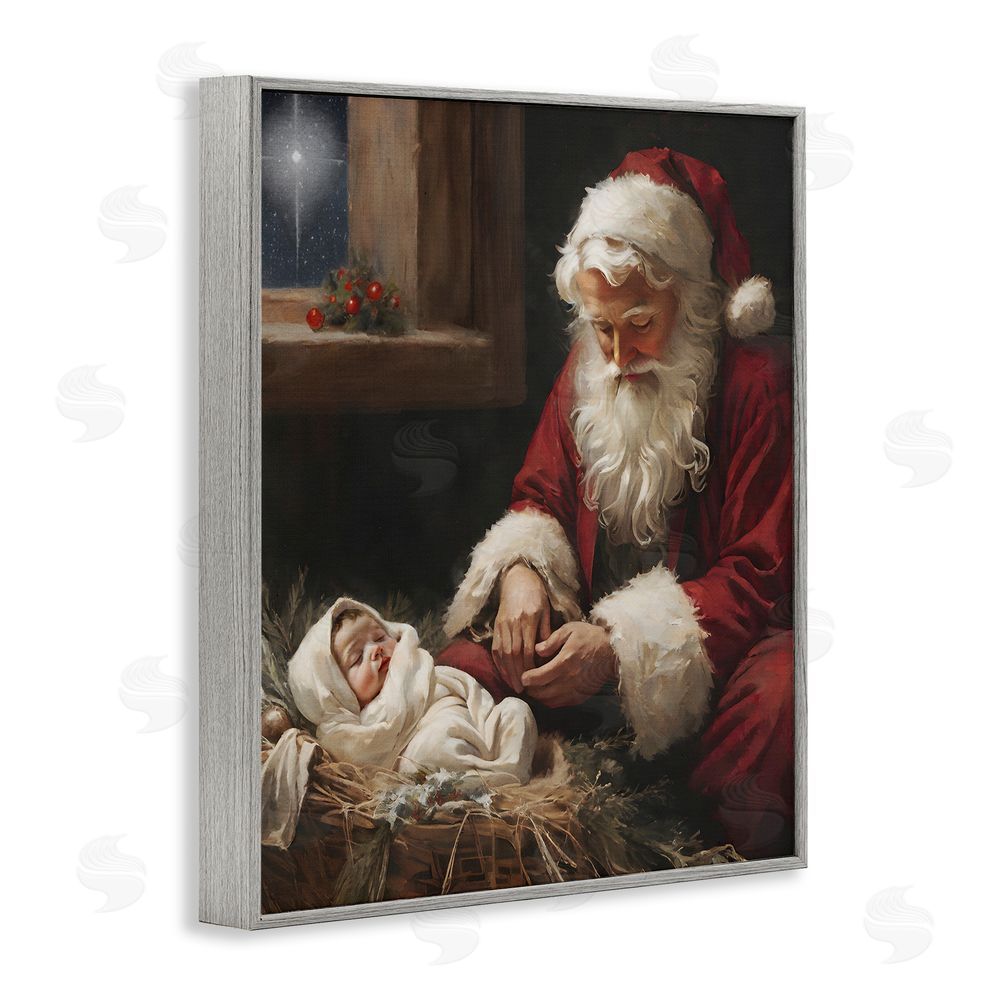 Jo Moulton Santa Believes with Baby Jesus Gray Framed Giclee Wall Art Print