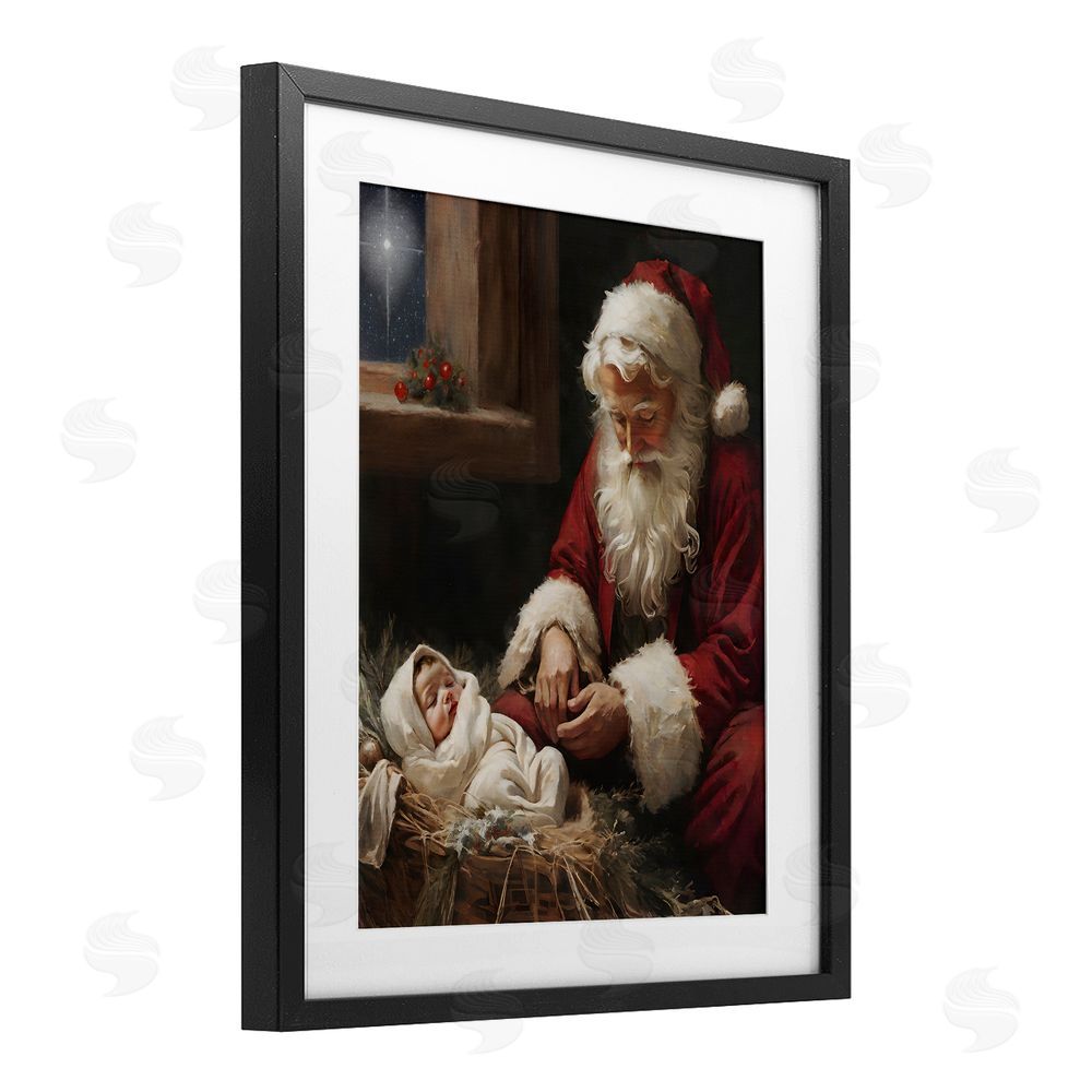 Jo Moulton Santa Believes with Baby Jesus Black Framed Print Under Glass with White Mat Wall Art