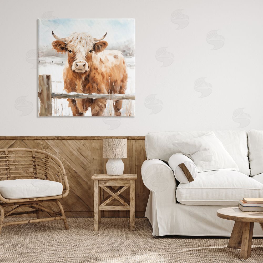 Heidi Kuntz Cattle at Snowy Fence Canvas Art on Wall
