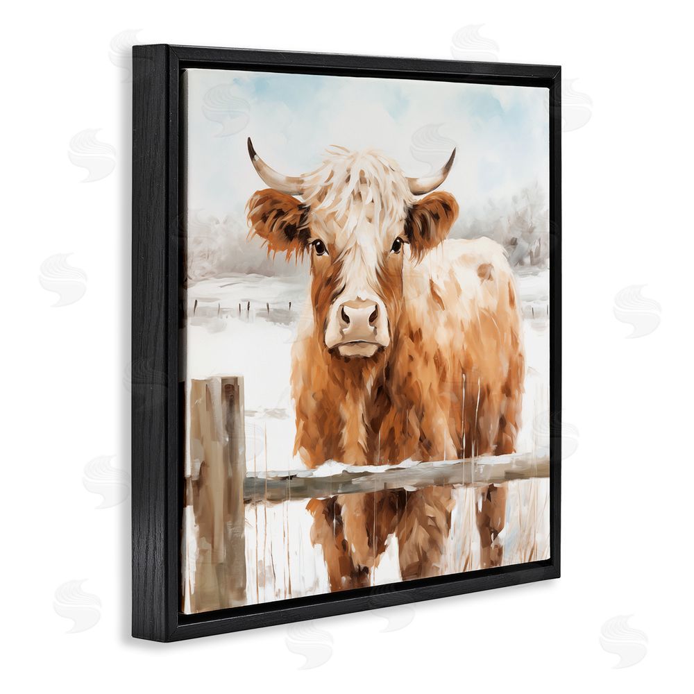 Heidi Kuntz Cattle at Snowy Fence Black Floating Frame Canvas Wall Art Print