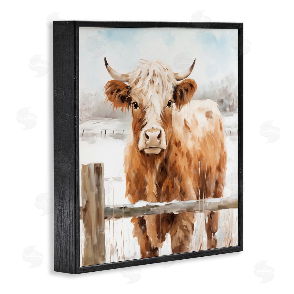 Heidi Kuntz Cattle at Snowy Fence Black Framed Giclee Wall Art Print