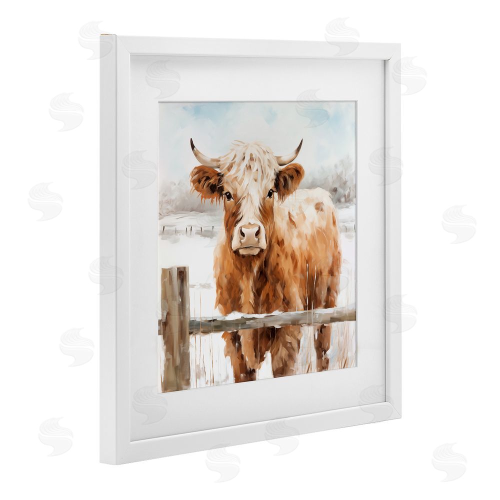 Heidi Kuntz Cattle at Snowy Fence White Framed Print Under Glass with Mat Wall Art