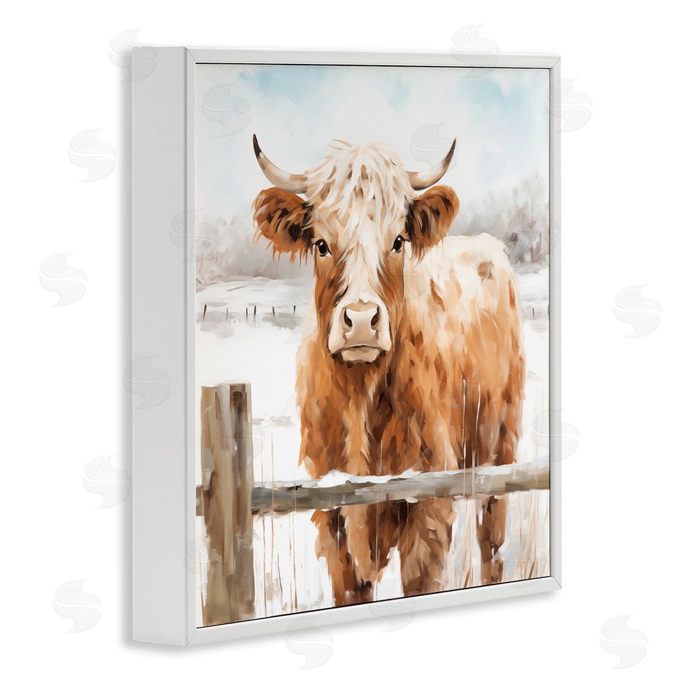 Heidi Kuntz Cattle at Snowy Fence White Framed Giclee Wall Art Print