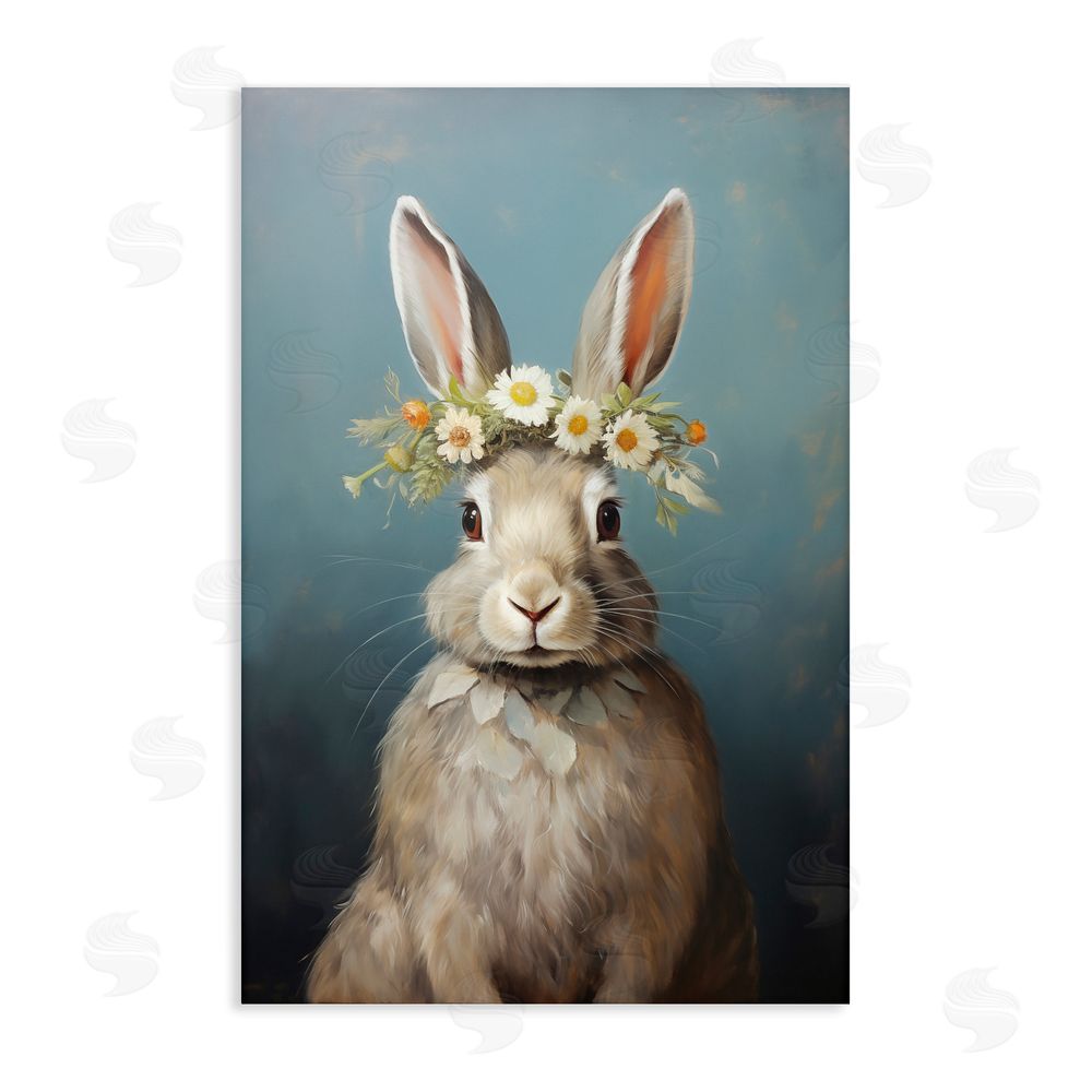 Heidi Kuntz Daisy Crowned Bunny Portrait Stretched Canvas Wall Art Print
