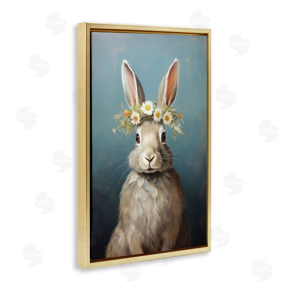 Heidi Kuntz Daisy Crowned Bunny Portrait Gold Floating Frame Wall Art Print