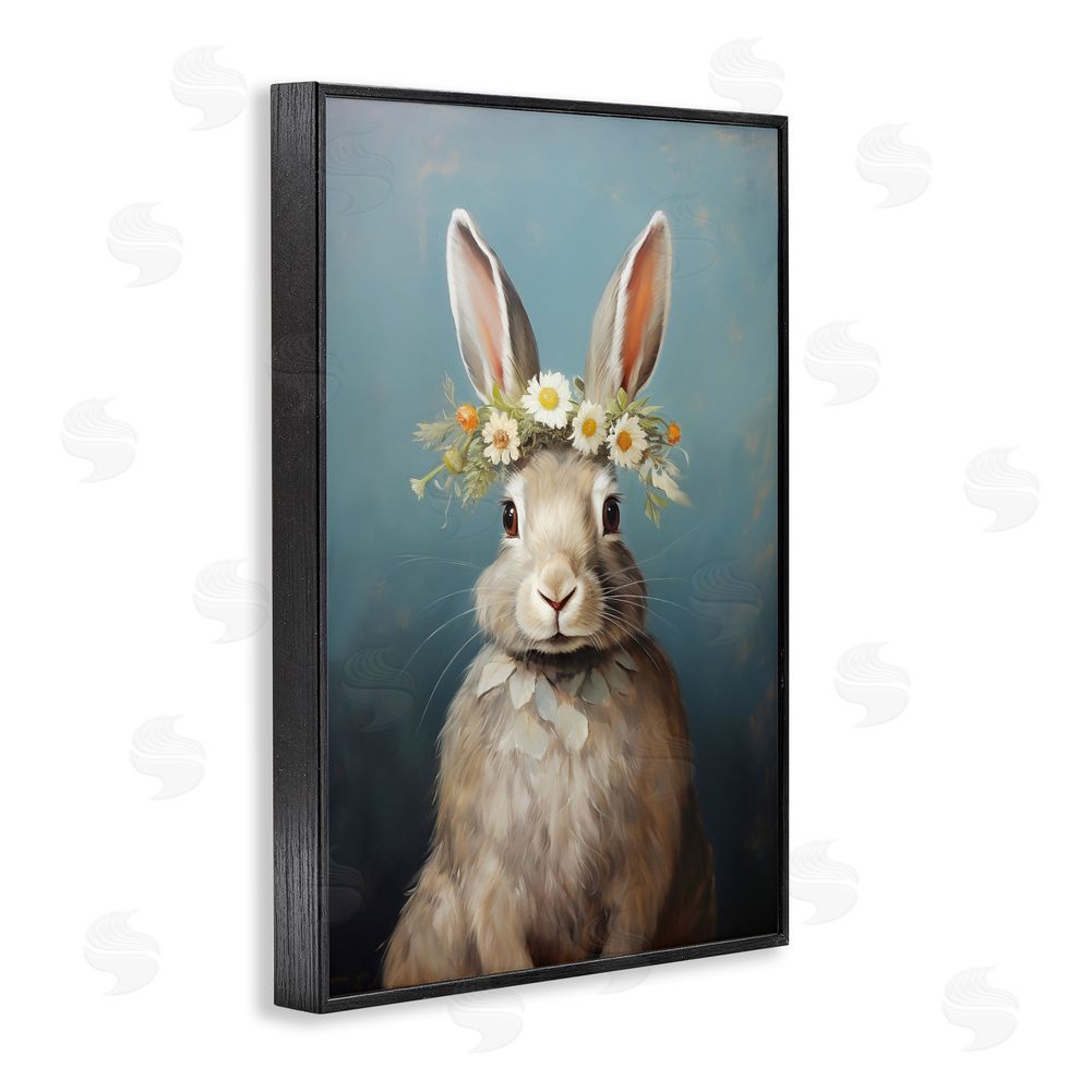 Heidi Kuntz Daisy Crowned Bunny Portrait Black Framed Giclee Wall Art Print