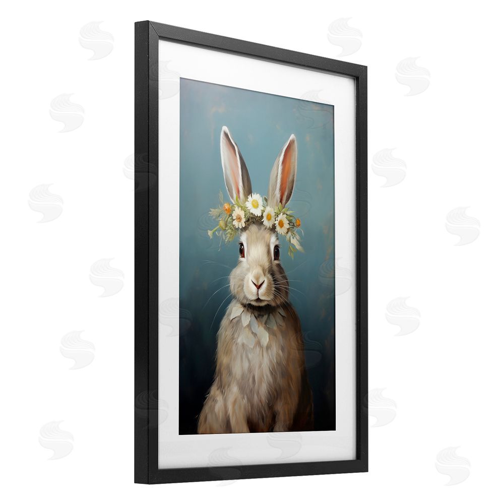 Heidi Kuntz Daisy Crowned Bunny Portrait Black Framed Print Under Glass Wall Art