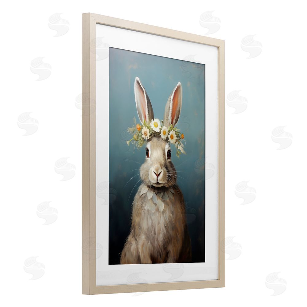 Heidi Kuntz Daisy Crowned Bunny Portrait Birch Framed Print Under Glass Wall Art
