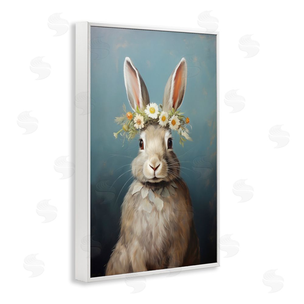 Heidi Kuntz Daisy Crowned Bunny Portrait White Framed Giclee Wall Art Print
