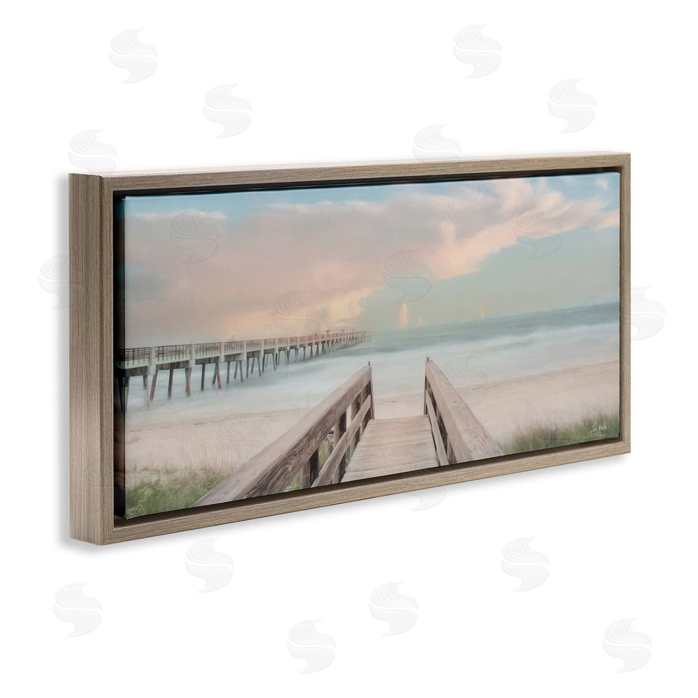 Lori Deiter Boardwalk to Pastel Ocean Brown Floating Frame Canvas Wall Art Print