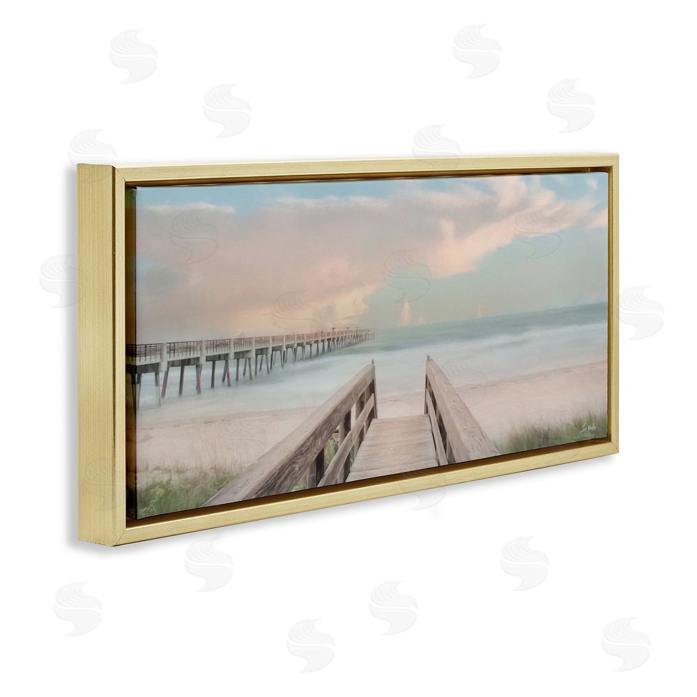 Lori Deiter Boardwalk to Pastel Ocean Gold Floating Frame Canvas Wall Art Print