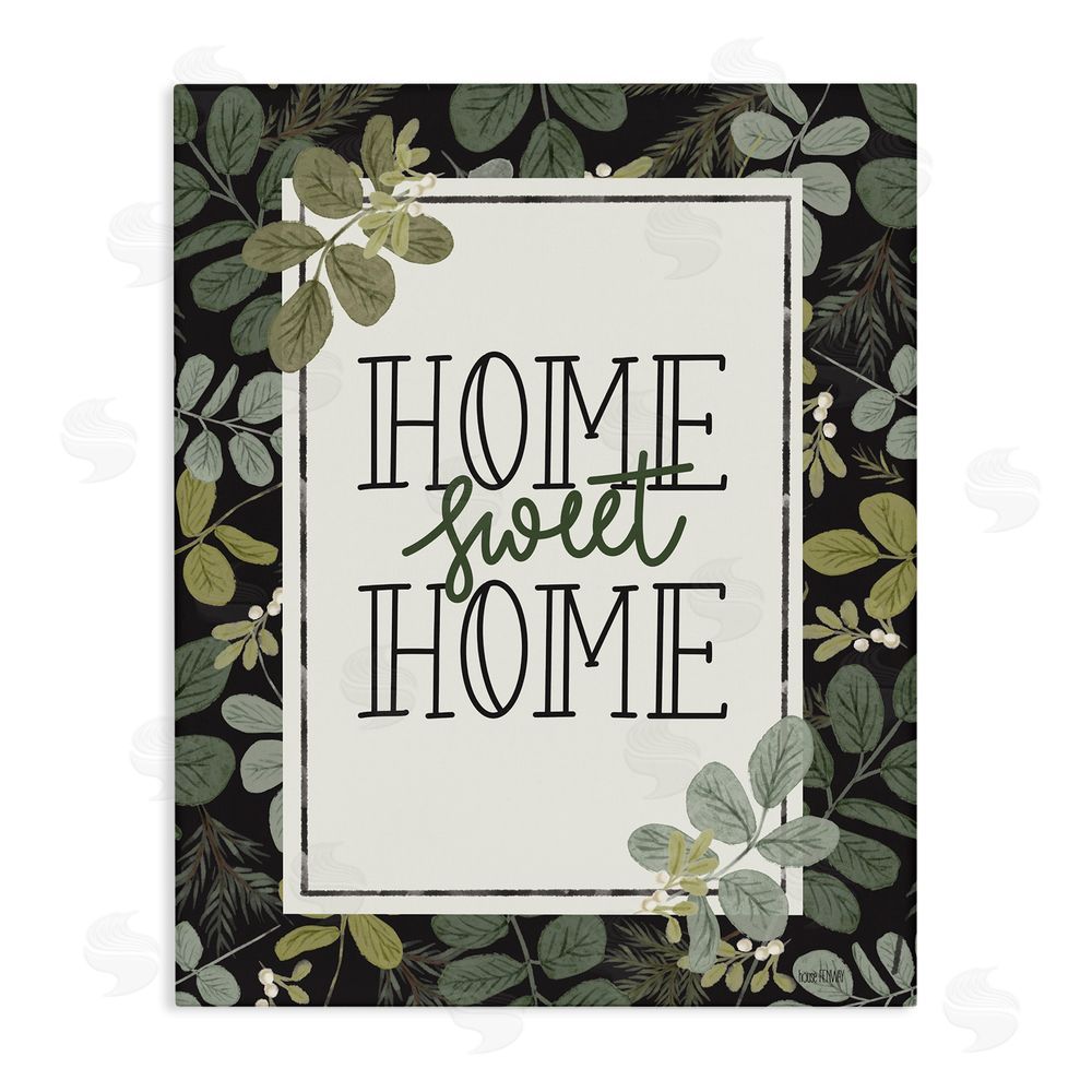 House Fenway Botanical Border Around Sweet Home Stretched Canvas Wall Art Print