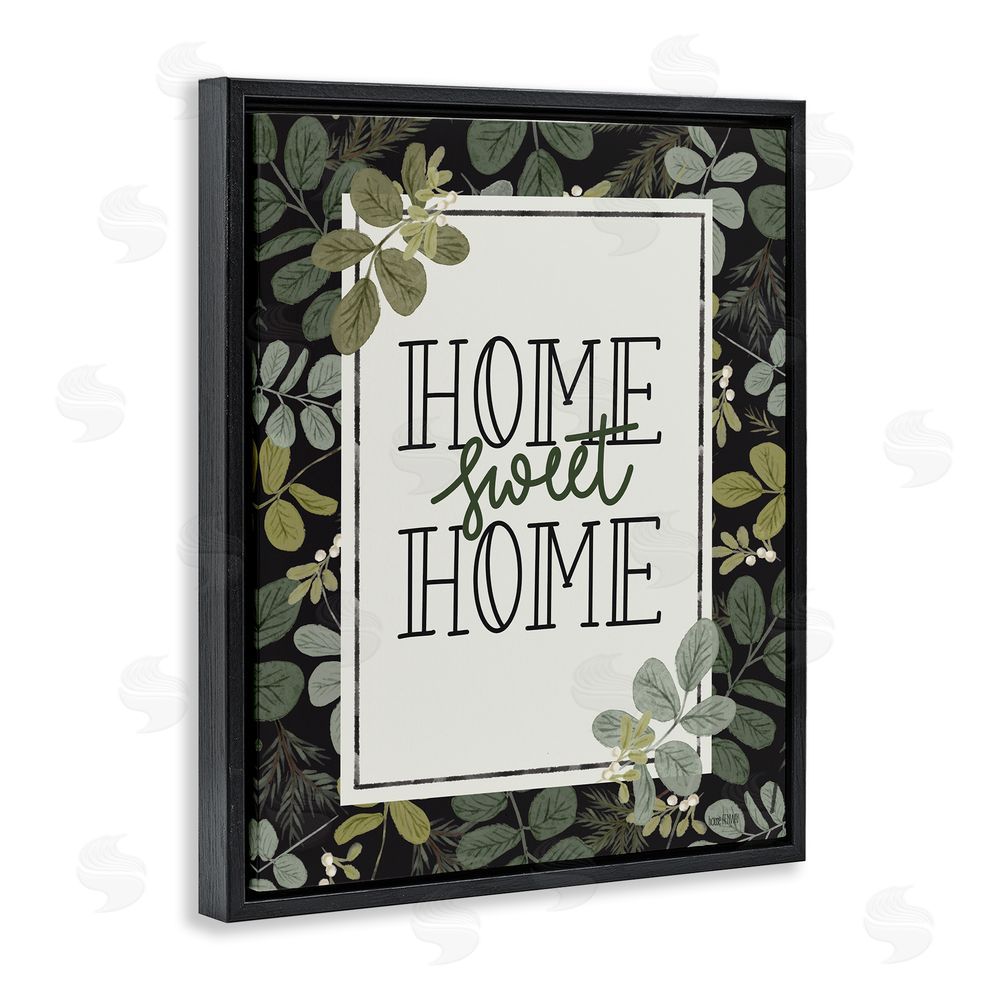 House Fenway Botanical Border Around Sweet Home Black Floating Frame Canvas Wall Art Print