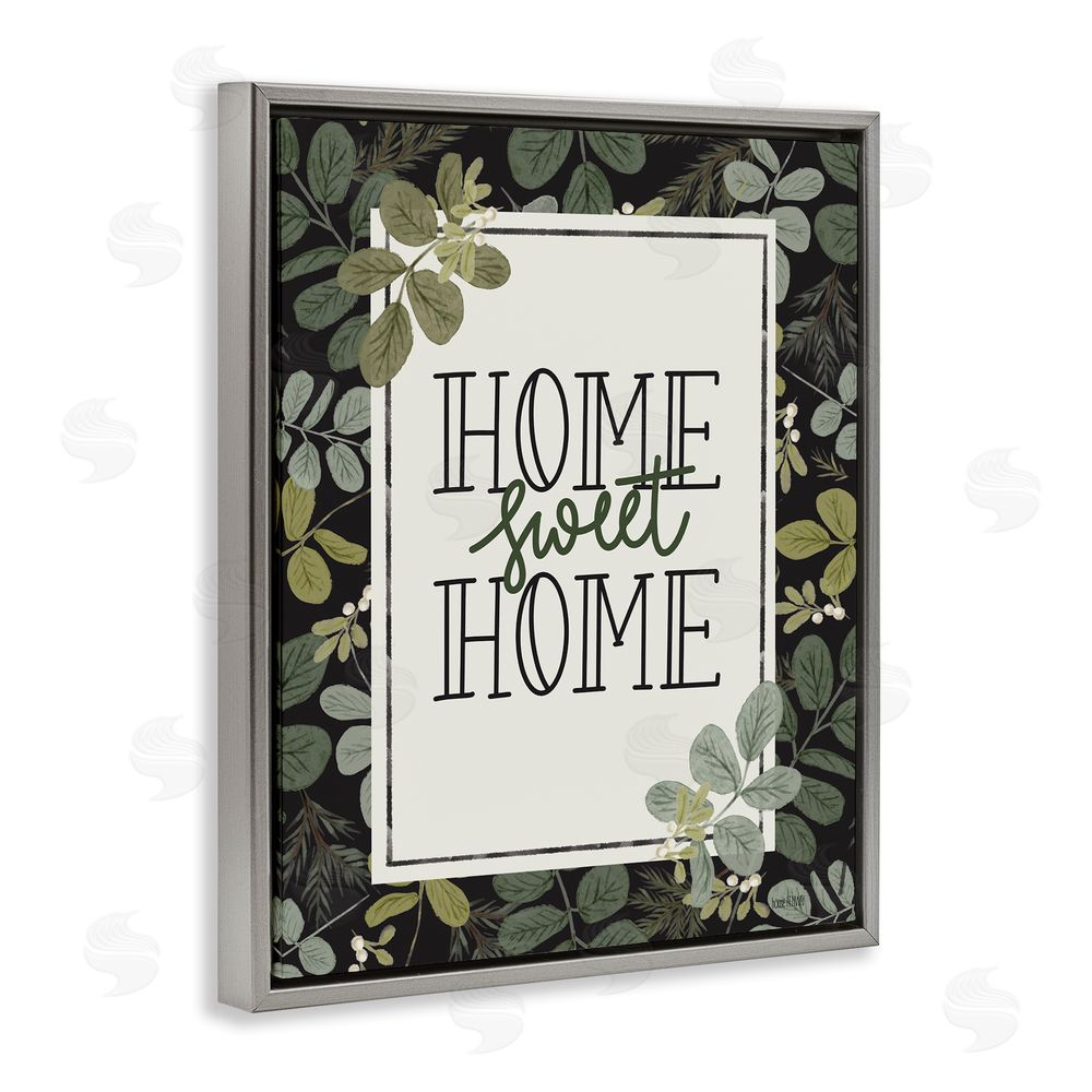House Fenway Botanical Border Around Sweet Home Gray Floating Frame Canvas Wall Art Print