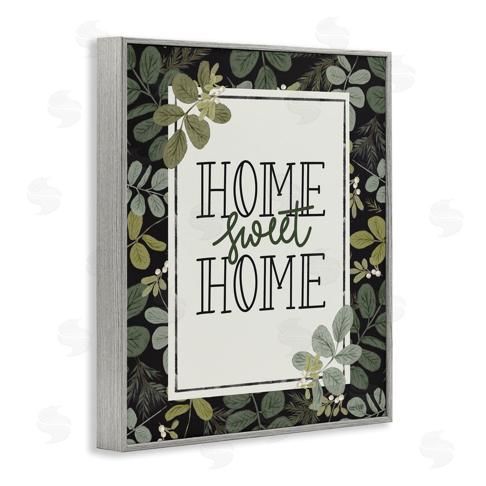 House Fenway Botanical Border Around Sweet Home Gray Framed Giclee Wall Art Print