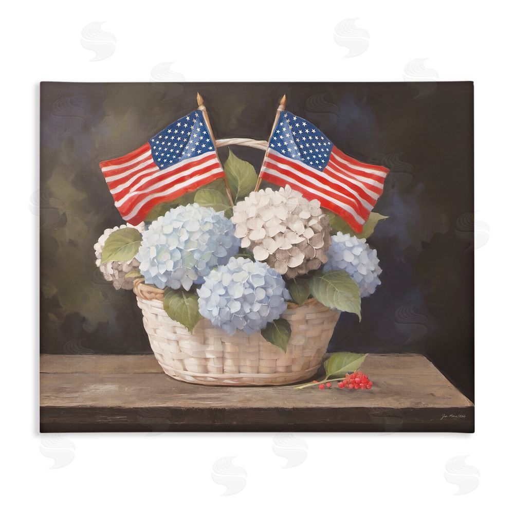 Jo Moulton American Flag Hydrangea Basket Stretched Canvas Wall Art Print
