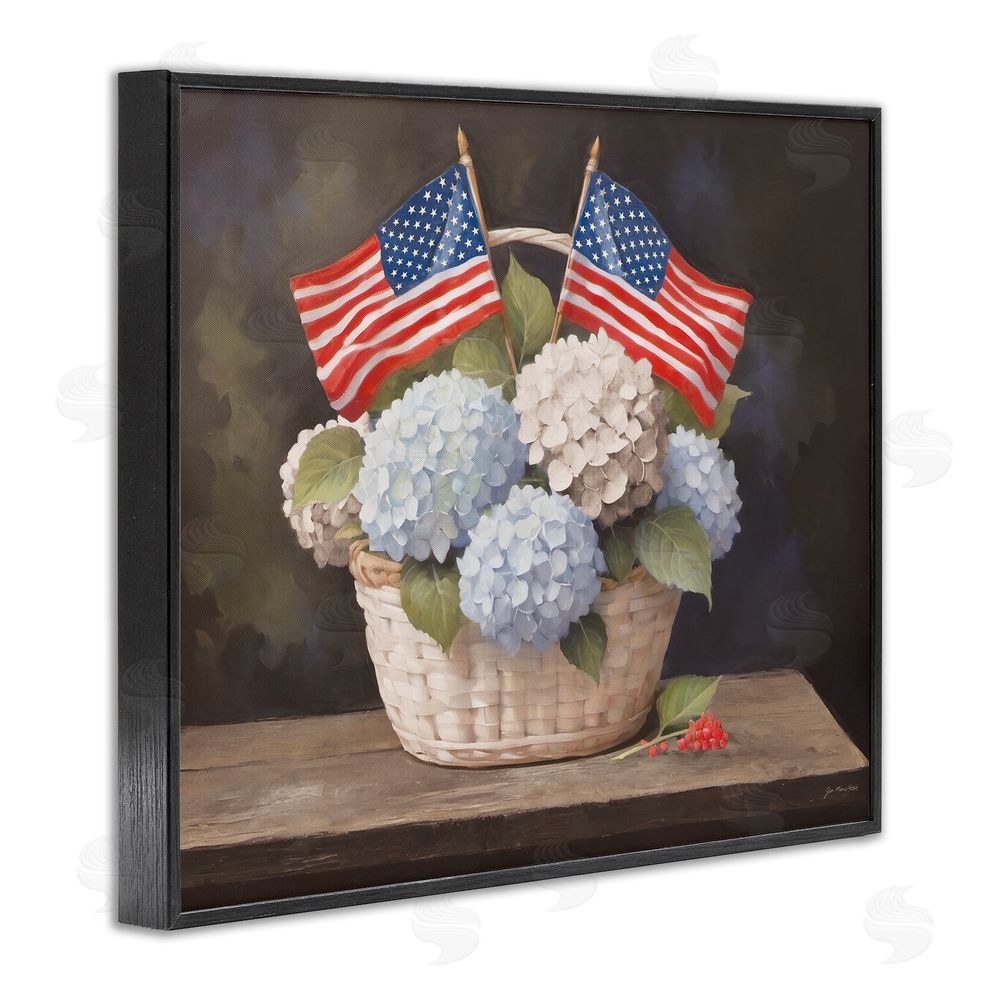 Jo Moulton American Flag Hydrangea Basket Black Framed Giclee Wall Art Print