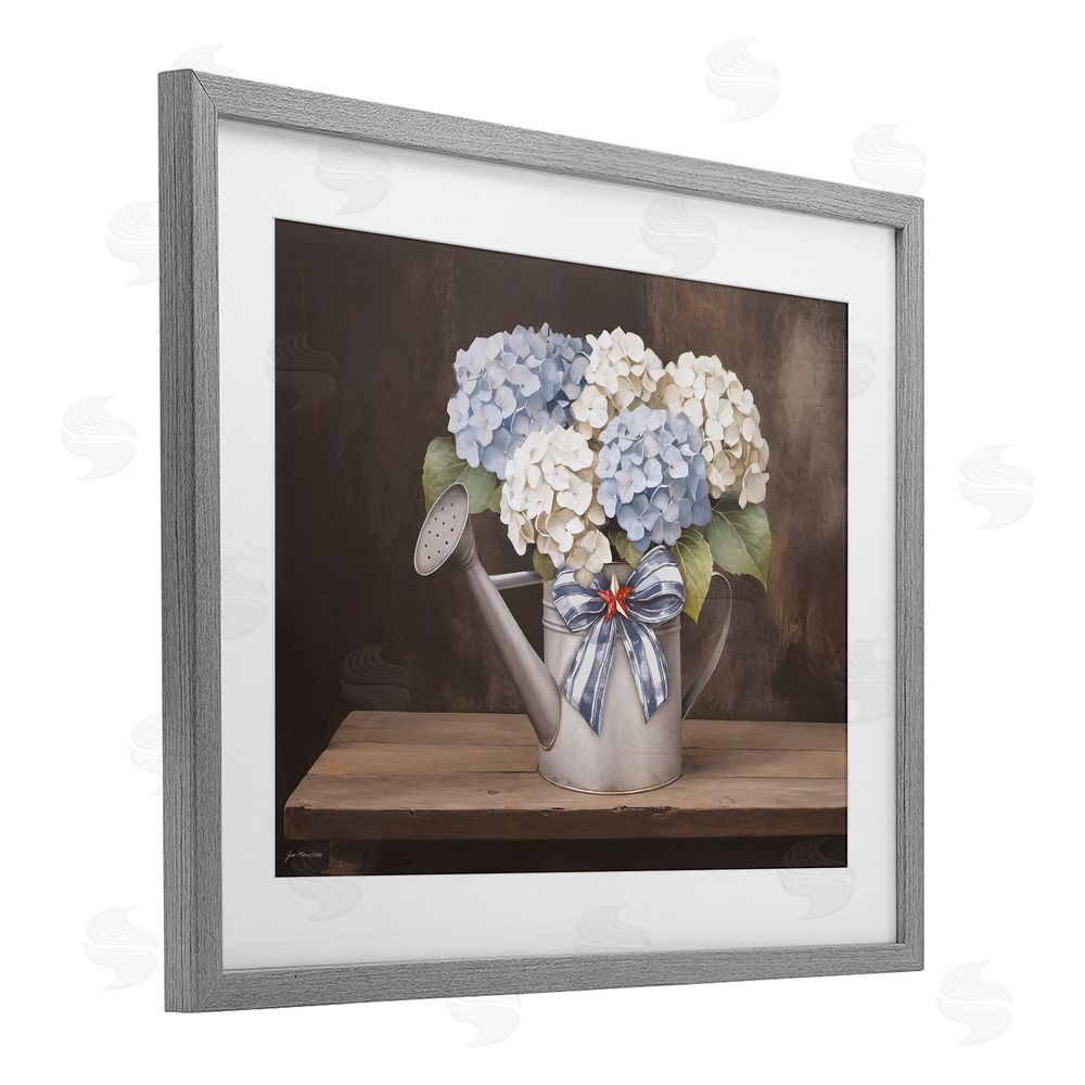 Jo Moulton Americana Hydrangea Watering Can Gray Framed Print Under Glass Wall Art