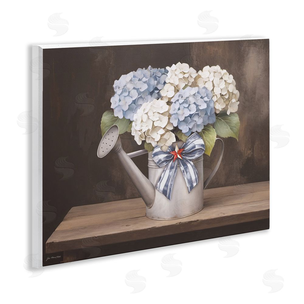 Jo Moulton Americana Hydrangea Watering Can Wooden Wall Plaque Art Print