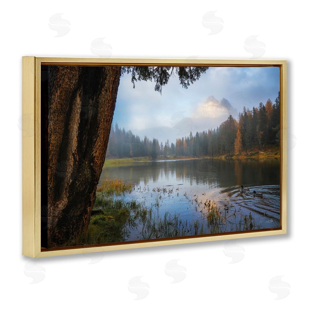 Martin Podt Autumn Forest Reflections Gold Floating Frame Stretched Canvas Wall Art Print