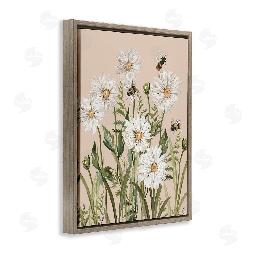 Cindy Jacobs Bees Among White Daisy Blooms Brown Floating Frame Canvas Wall Art Print