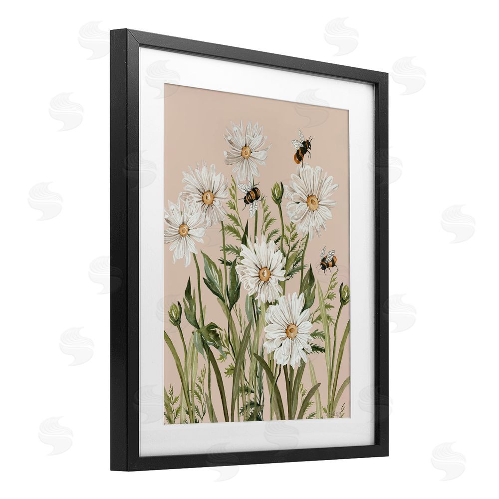 Cindy Jacobs Bees Among White Daisy Blooms Black Framed Print Under Glass Wall Art