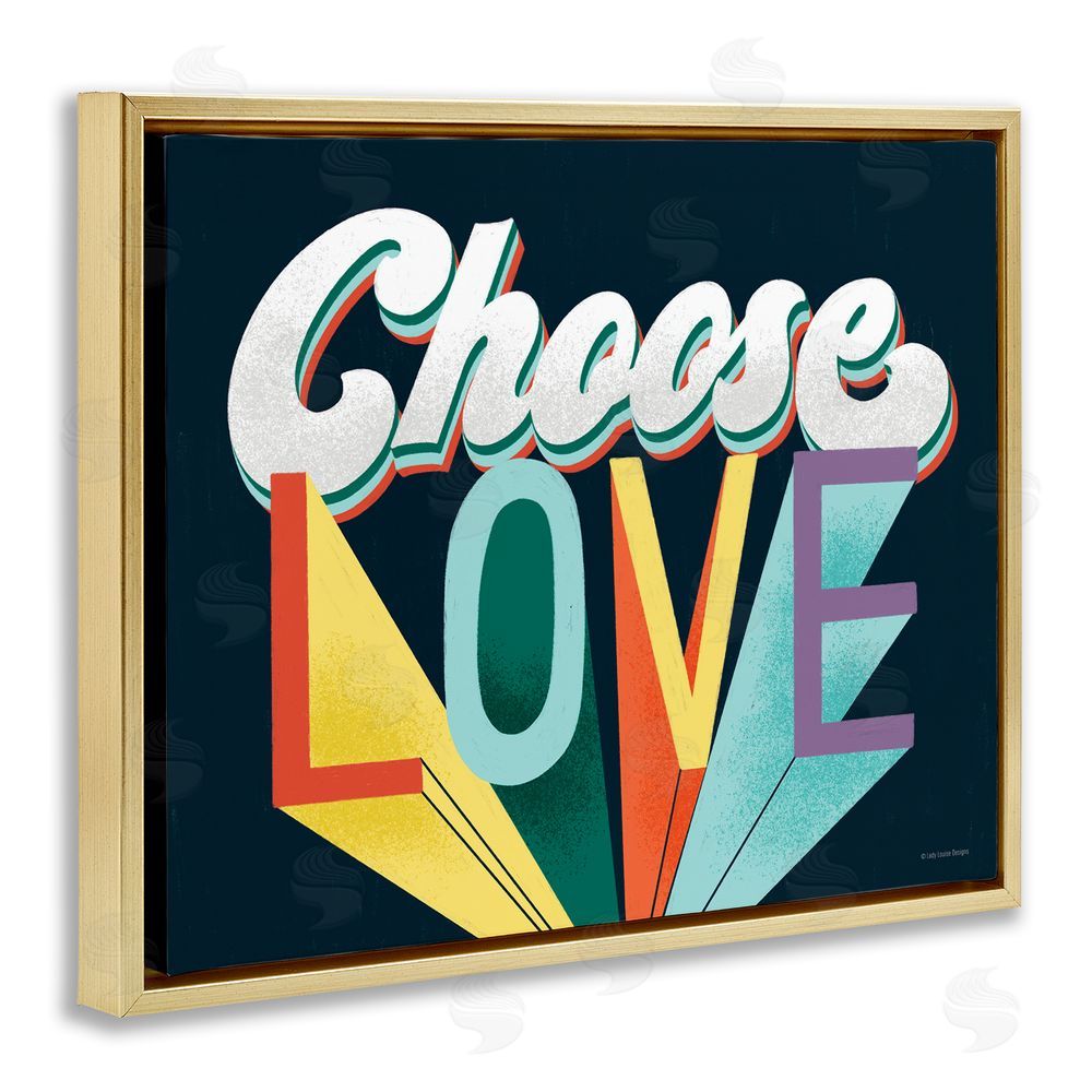 Pam Britton Choose Love Bold & Retro Gold Floating Frame Canvas Wall Art Print