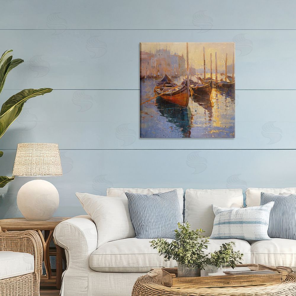 Marta Wiley Speckled Venice Boats Stretched Canvas Wall Art in Room