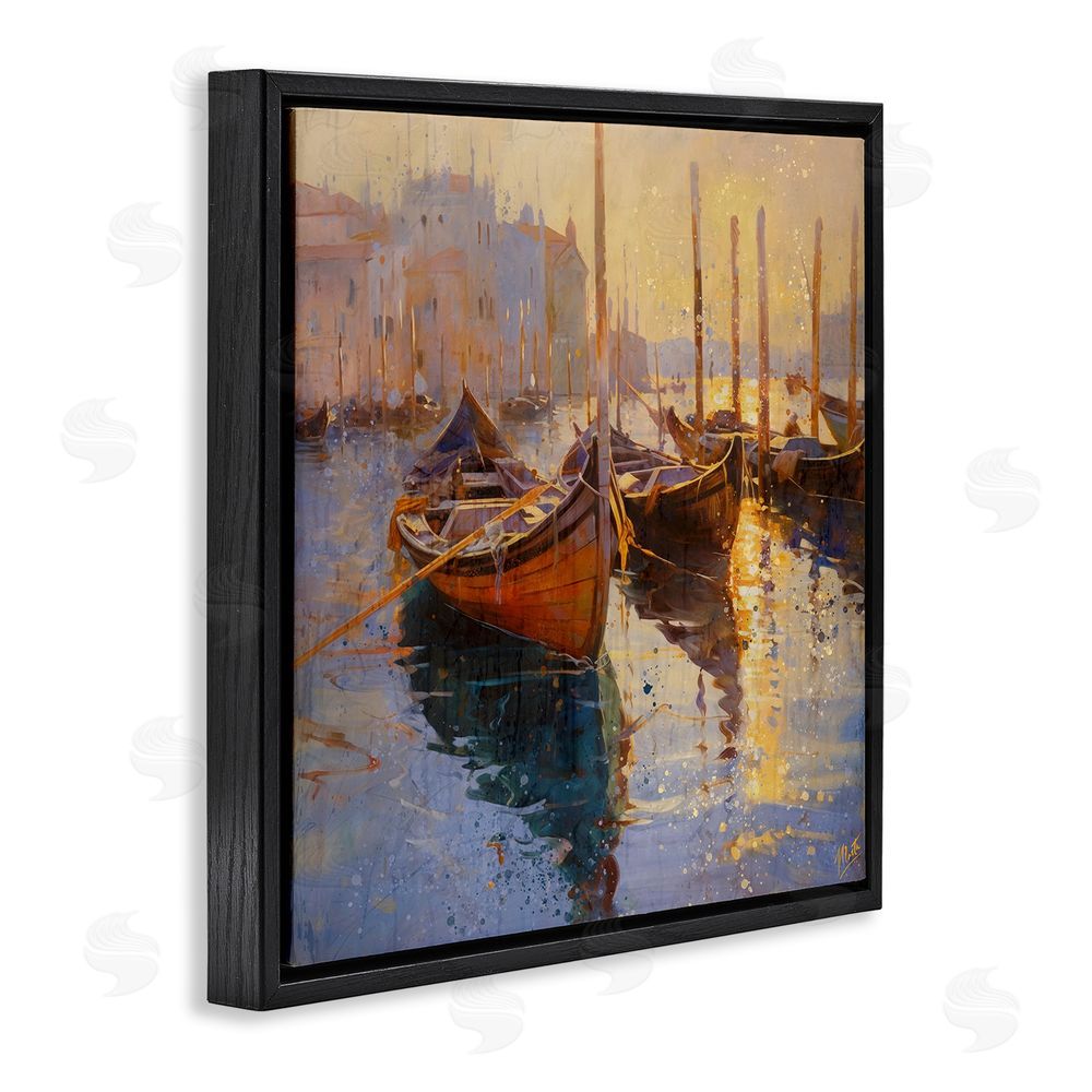 Marta Wiley Speckled Venice Boats Black Floating Frame Canvas Wall Art Print