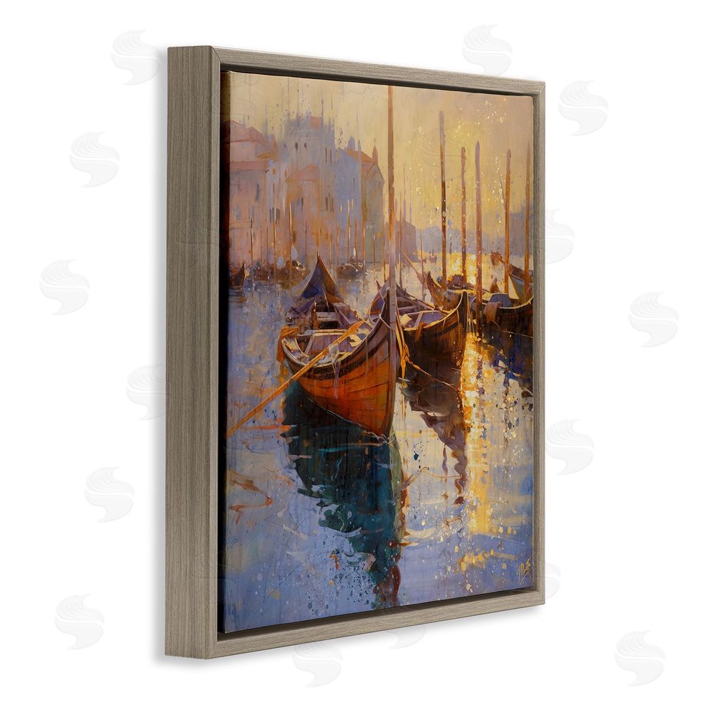 Marta Wiley Speckled Venice Boats Brown Floating Frame Canvas Wall Art Print