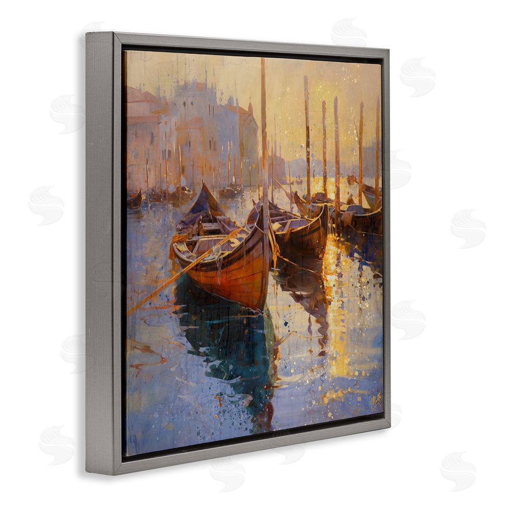 Marta Wiley Speckled Venice Boats Gray Floating Frame Canvas Wall Art Print